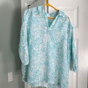 Sigrid Olsen Aqua Floral Blouse